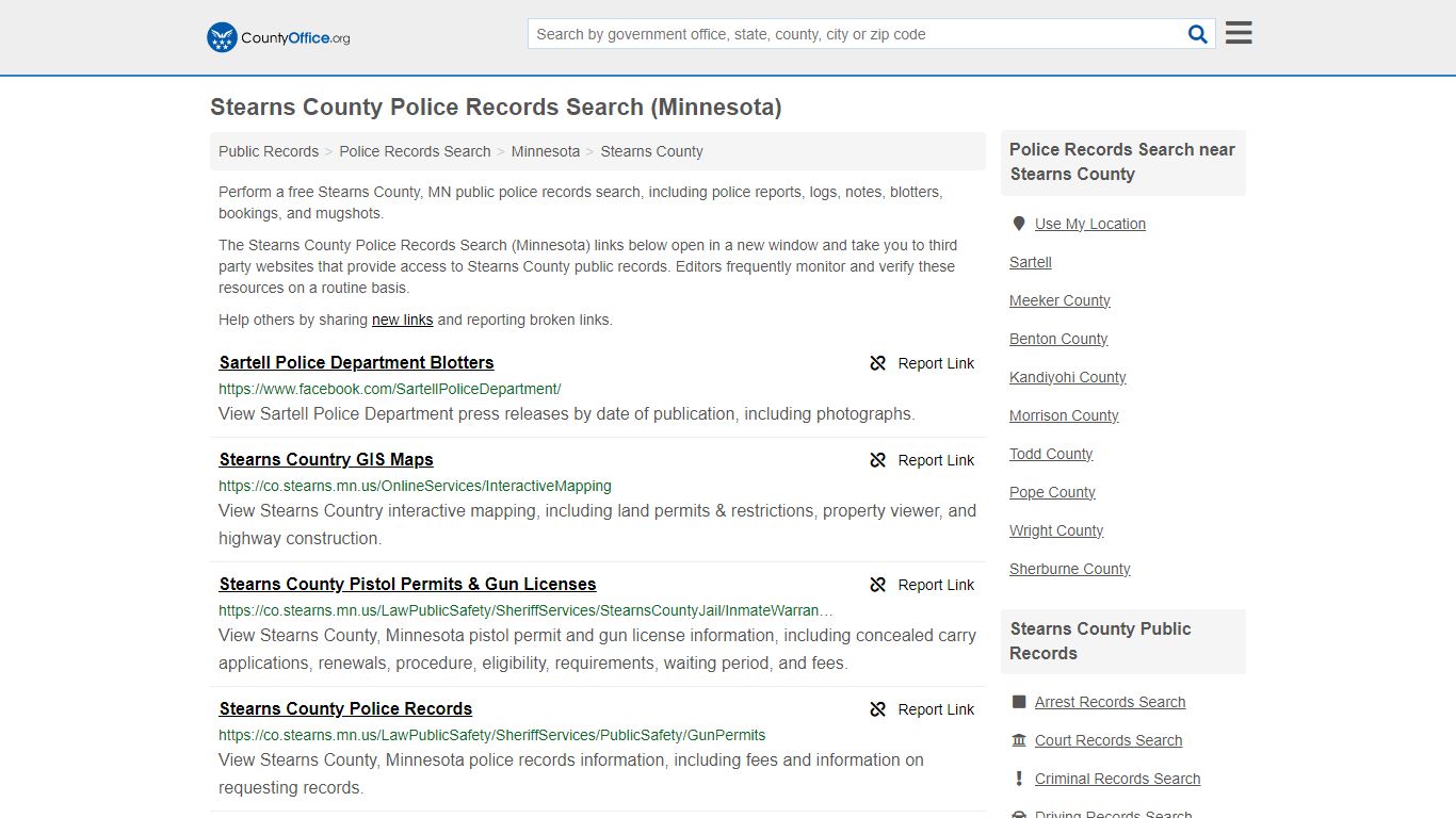 Stearns County Police Records Search (Minnesota)