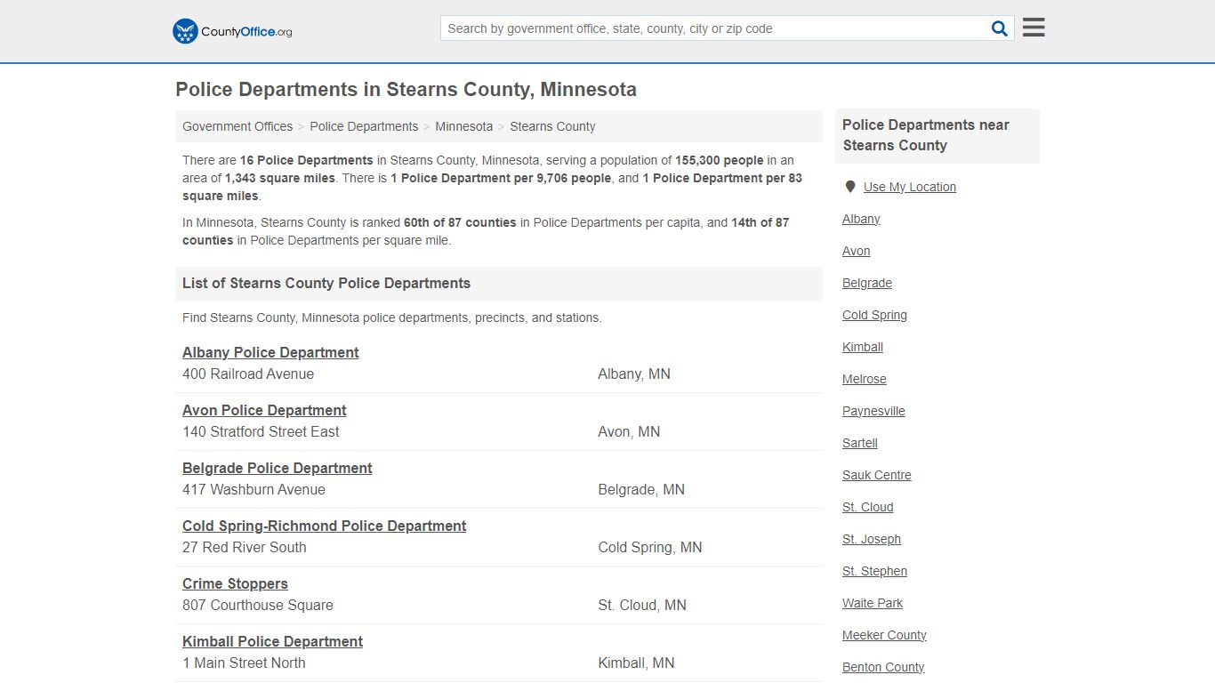 Police Departments - Stearns County, MN (Arrest Records & Police Logs)